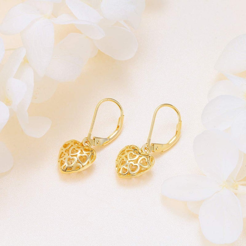 DAOCHONG S925 Sterling Silver Heart Round Ball Dangle Drop Leverback Cage Filigree Earrings for Women - Image 5
